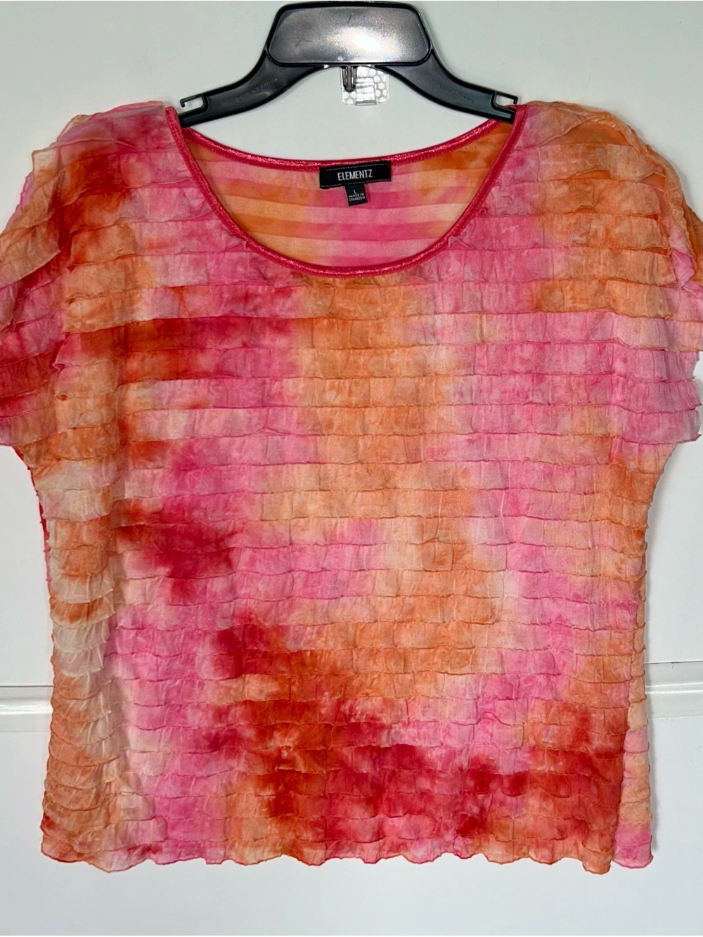 Elementz woman’s Pink and Orange Ruffle Short-Sleeve Blouse
